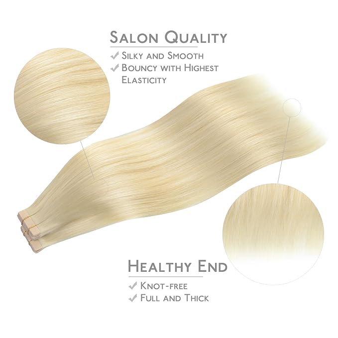 WENNALIFE Tape in Hair Extensions Human Hair, 40pcs 100g 14 inch Platinum Blonde Hair Extensions Real Human Hair Straight Tape in Extensions Invisible Human Hair Extensions