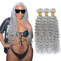 30 32 34 Inch Grey Bundles Human Hair Silver Deep Wave Bundles Niegmeag Brazilian Virgin Remy Hair Extensions Double Weft Soft And Silky Gray Deep Wave Bundle