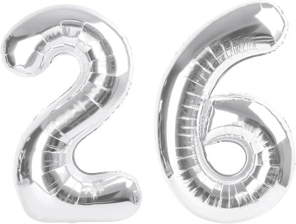 Large Number Balloons 40 Inch Silver 26 Balloon by Mluchee
