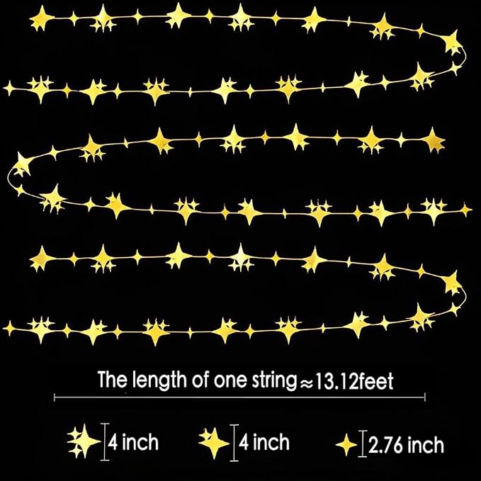Glitter Gold Four-Angle Star Paper Garland Banner Décor 40 Feet Gold Twinkle - Image 2