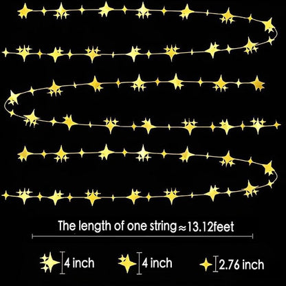 Glitter Gold Four-Angle Star Paper Garland Banner Décor 40 Feet Gold Twinkle - Image 2