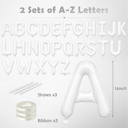 52 Pcs White Letter Balloons 16 Inch Mylar Foil Alphabet Letters 2 Sets A- Z - Image 2