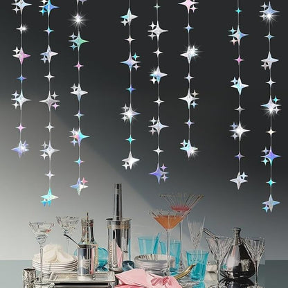 Glitter Iridescent Four-Angle Star Paper Garland Banner Décor 40 Feet - Image 3