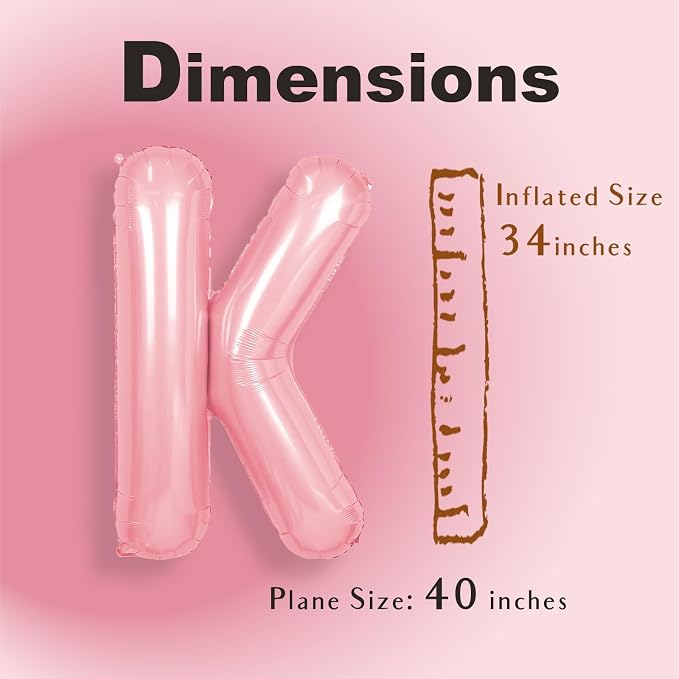 SUWEN 40 Inch Pink Large K Letter Balloons Big Foil Helium A-Z | Jumbo Mylar - Image 2