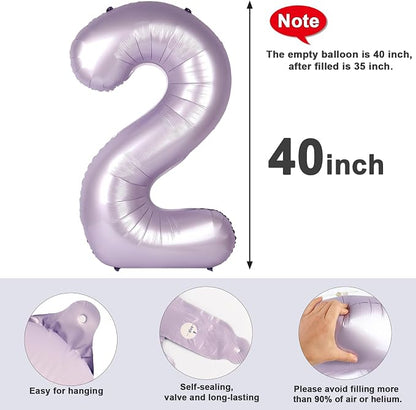 Number 2 Balloons 40 Inch for 2nd 22 Birthday Decorations, Cream Purple | Jumbo - Image 5