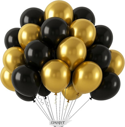 EMART Black and Gold Balloons 12 Inch 60pcs, Latex Balloons by EMART
