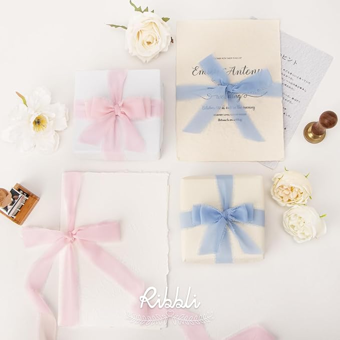 Ribbli Pale Blush Ribbon 1 Inch x 3 Rolls Total 24 Yards Light Pink Handmade - Image 5