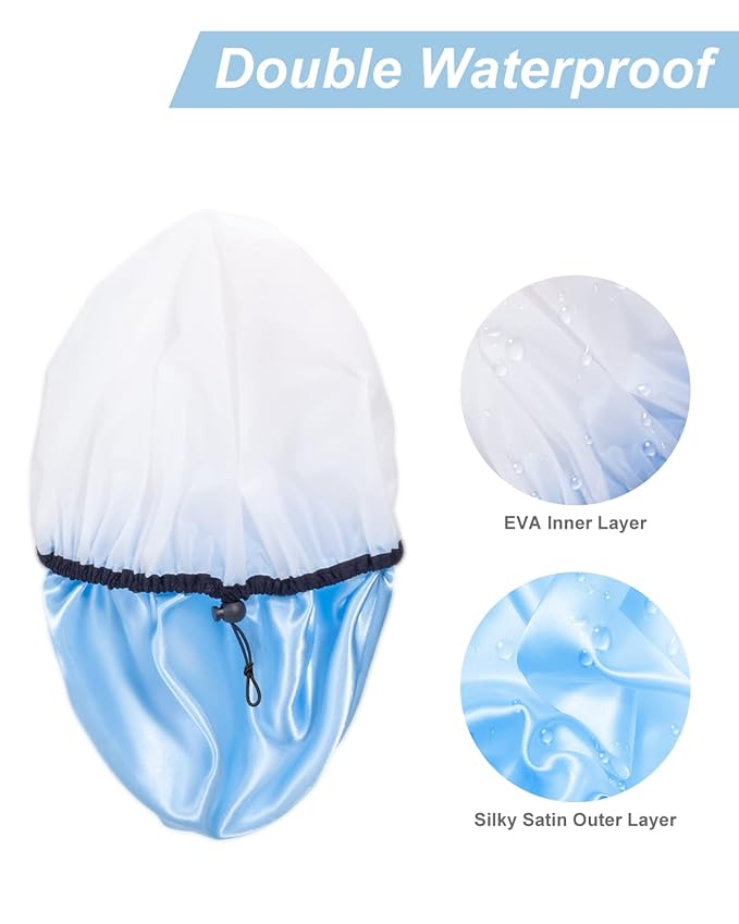 Auban Shower Cap for Women, Adjustable Reusable, Extra Large, Double-Layer Waterproof Bathing cap, Waterproof Exterior, EVA Lining, Hair Cap for All Hair lengths, 3 Colors