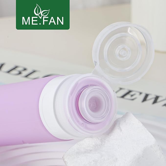 ME.FAN Travel Bottles for Toiletries, TSA Approved 3oz Travel Size Containers, Silicone Squeezable Portable Split Bottle, Travel Accessories for Conditioner, Shampoo, Lotion- 4 Pack Morandi
