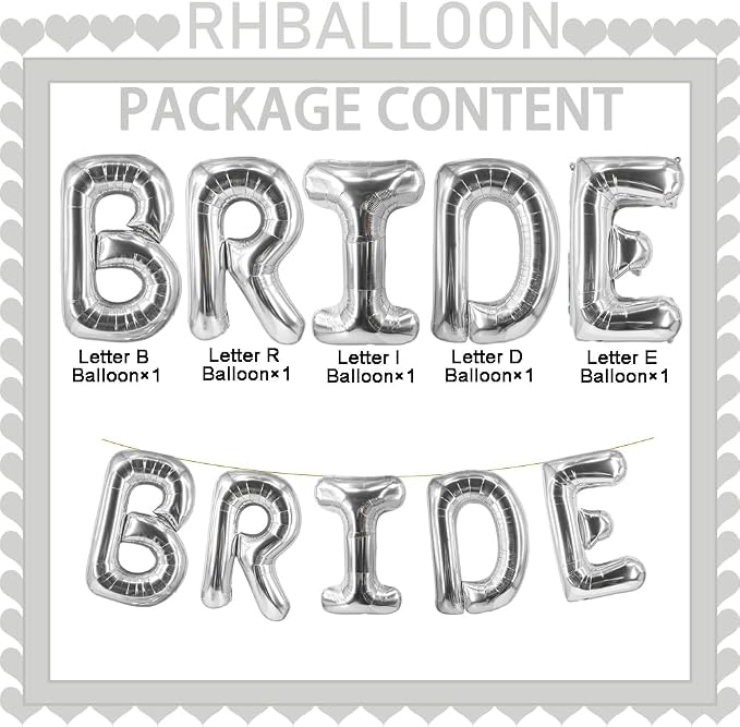 Silver Bride Balloons Bridal Shower Bachelorette Balloons Wedding Party Balloon - Image 4