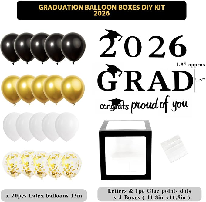 Grad Balloon Boxes for Balloon Arch Kit Black Gold Graduation Decorations 2026 - Image 3
