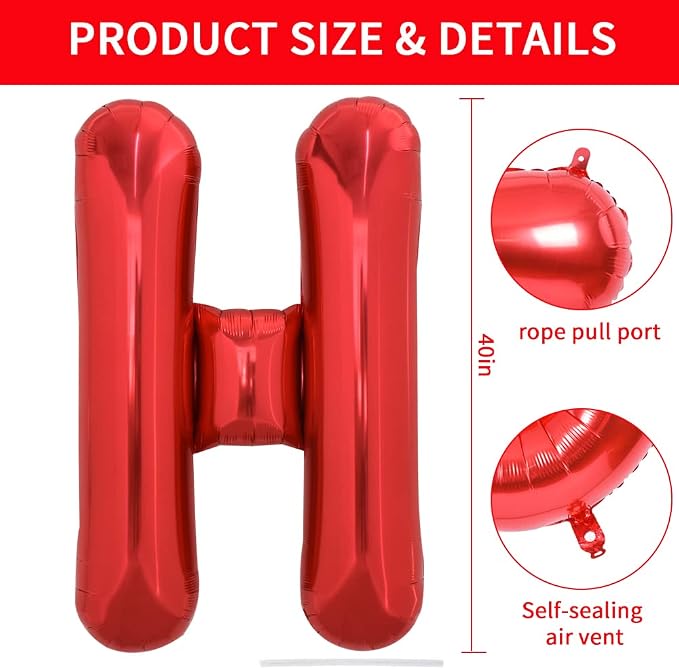 TONIFUL 40 Inch Large Bright Red Letter Balloons A-Z, Giant Jumbo Helium Foil - Image 2