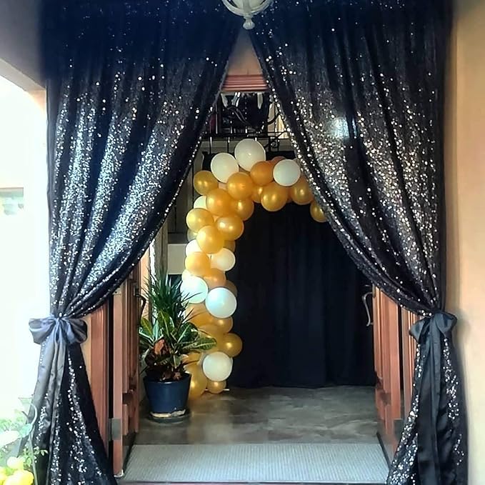 Eternal Beauty Black Sequin Backdrop Curtains, 4 Panels 2x8FT | 3mm Sparkle - Image 7