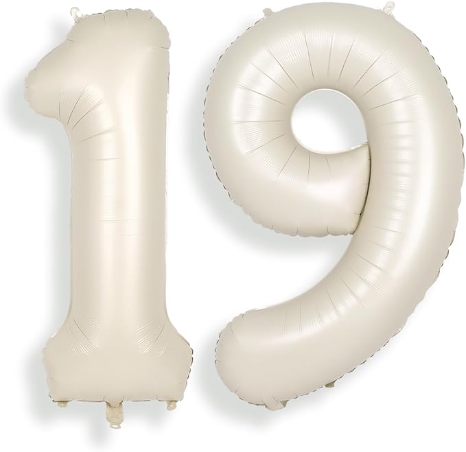SUWEN 40 Inch Cream White Large 19 Number Balloons Big Foil Helium Number by SUWEN