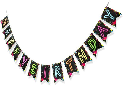 Glow Party Happy Birthday Banner Decoration（Already Assembled）, 80s Birthday - Image 7