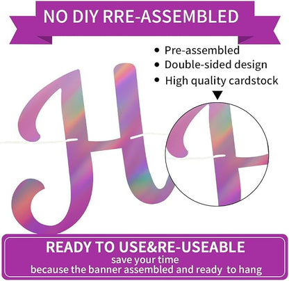 BEISHIDA Double-Sided Rainbow Purple Happy Birthday Banner - Image 2