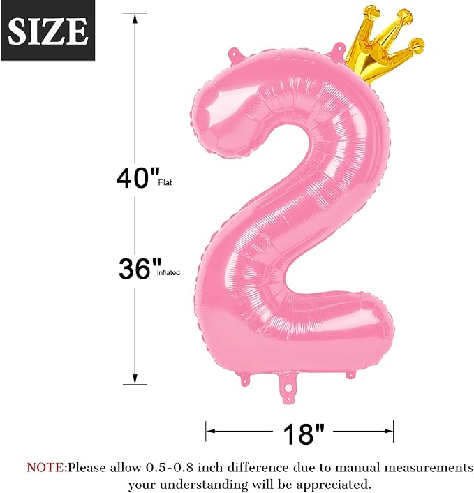 Pink Crown Number 2 Balloon 40 inch, Big Pink 2nd Birthday Party Decorations | - Image 2