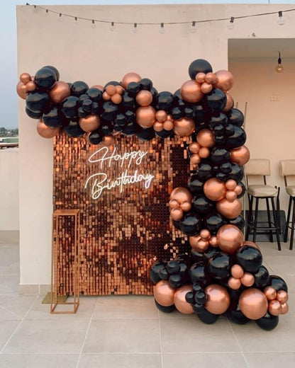 Rose Gold and Black Balloons Garland Arch Kit 100PCS | Metallic Chrome Black - Image 3