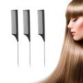 3 Pack Rat Tail Combs with Heat Resistant Carbon Fiber Fine Tooth, Stainless Steel Handle, and Pintail Design for Women's Hair Parting and Teasing