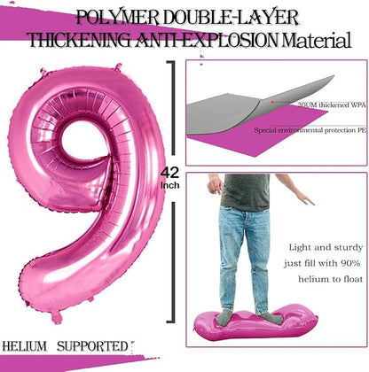 Hot Pink Foil Balloons Number 9, Huge Number Balloons - Image 3