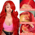 Red 13x6 Lace Front Wigs Human Hair Pre Plucked Body Wave Human Hair Wig Hot Red Lace Frontal Wigs For Black Women 180% Density 28 Inch