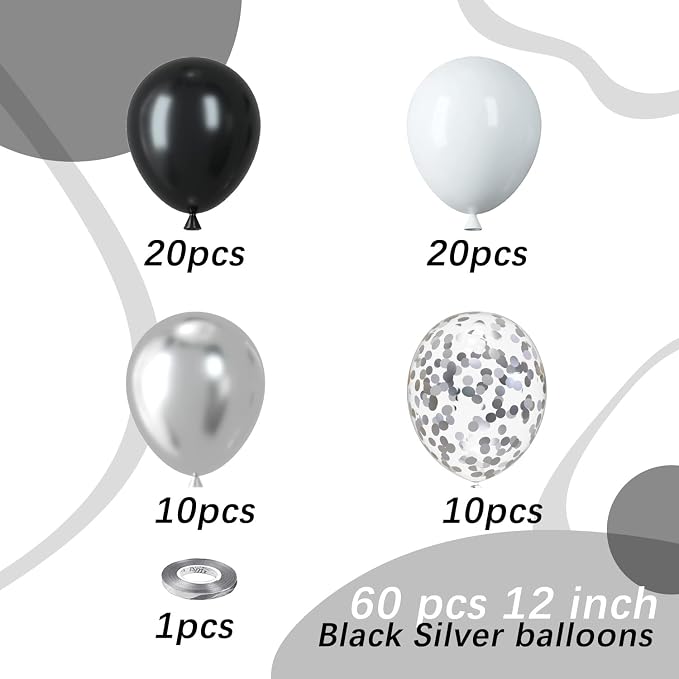 Black and Silver Balloons, Baby Shower, and Silver Theme Party Decoration - Image 2