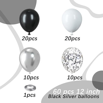Black and Silver Balloons, Baby Shower, and Silver Theme Party Decoration - Image 2