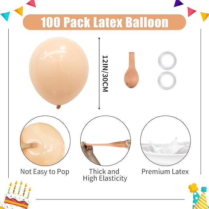Nude Balloons - 12 inch 100pcs Latex - Round Neutral Boho Birthday - Image 2