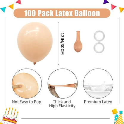 Nude Balloons - 12 inch 100pcs Latex - Round Neutral Boho Birthday - Image 2