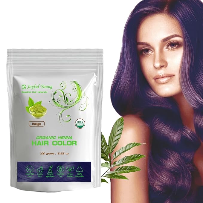 100% Organic Henna Hair Color – Natural, Chemical-Free Hair Dye for Rich, Vibrant Color & Gloss – Grey Coverage, Safe for All Hair Types, Vegan Non-Toxic, Herbal Hair Treatment (INDIGO)