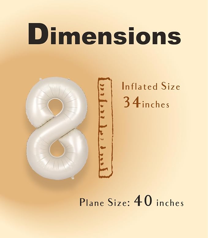SUWEN 40 Inch Cream White Large 8 Balloon Numbers Big Foil Helium 0-9 | Jumbo - Image 4