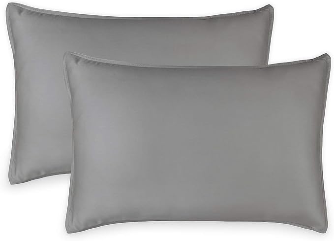 Queen Pillowcases by Pure Bamboo, Genuine 100% Organic Viscose Derived from Bamboo, Luxuriously Soft & Cooling, Double Stitching, Envelope Closure (2 Queen Pillowcases, Stone Grey)