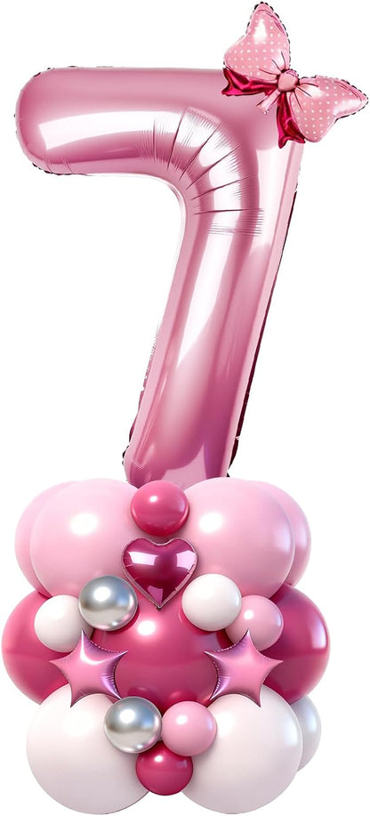 40 Inch Pink Number 7 Balloon Tower Set, Pastel Number Seven Foil Balloon by Unknown