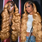 AMIRTY 200% density 13x6 Honey Blonde Lace Front Wigs Human Hair 13x6 Body Wave Lace Front Wig Human Hair Wigs for Women Ombre HD Transparent Lace Frontal Wig Pre Plucked with BabyHair 28inch
