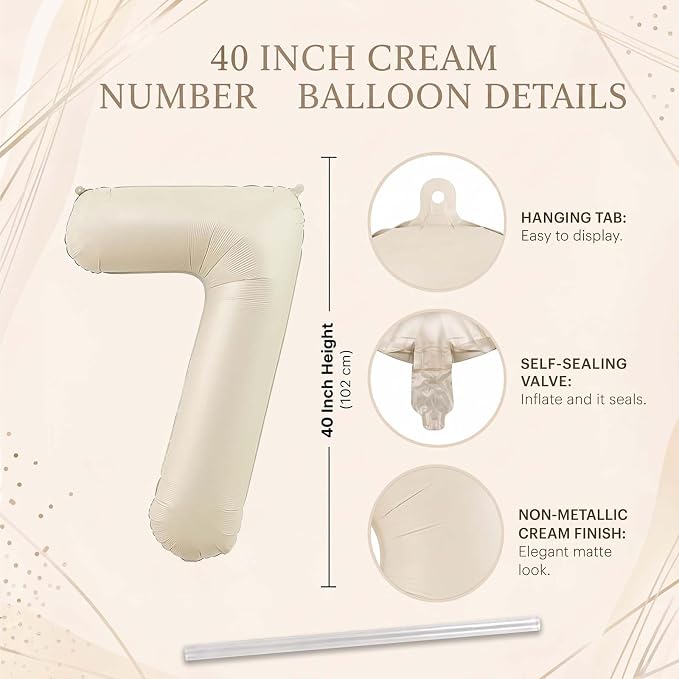 Cream Number 7 Balloon 40 Inch, Foil Numeral - Image 4