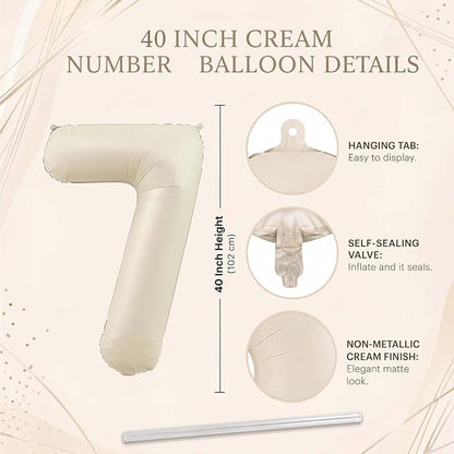 Cream Number 7 Balloon 40 Inch, Foil Numeral - Image 4