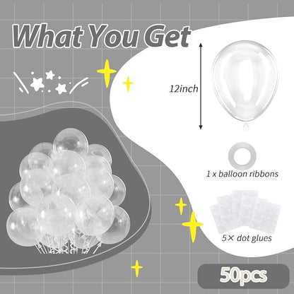 50pcs Clear Balloons, 12inch Transparent Latex Party Balloons | Balloons - Image 2