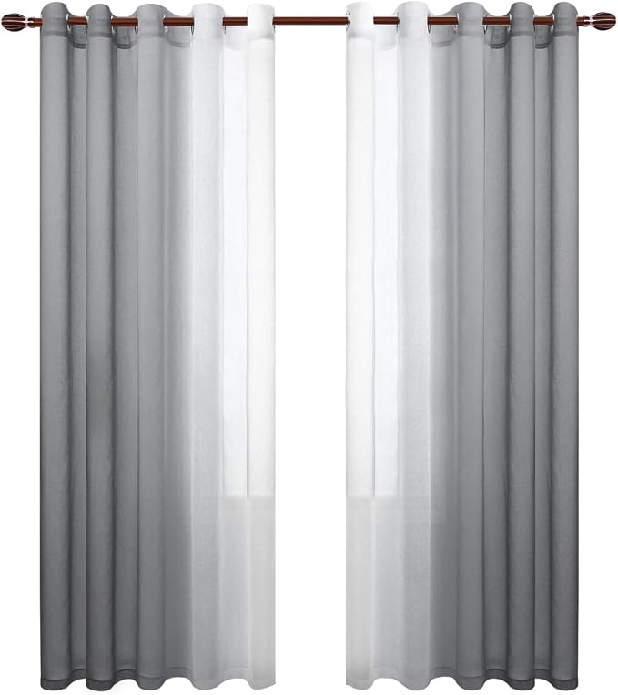 DWCN Grey Ombre Faux Linen Short Sheer Curtains - Image 7