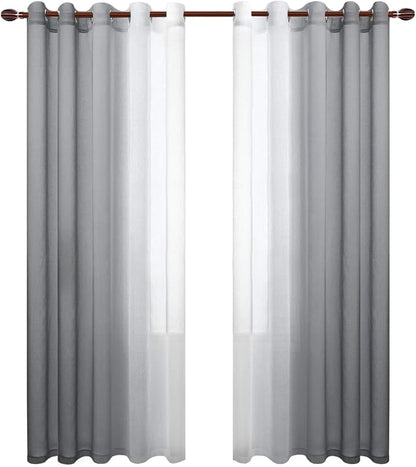 DWCN Grey Ombre Faux Linen Short Sheer Curtains - Image 7