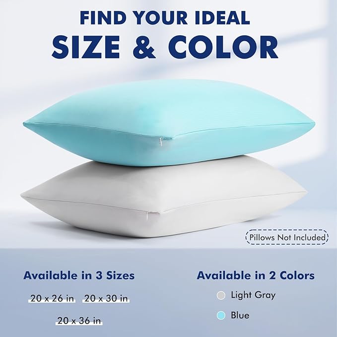 Elegear Cooling Pillow Cases for Hot Sleepers, Clean Fabric Silver Infused Cooling Pillowcase Q-Max>0.5, Soft Pillow Cases for Hair & Skin, Zipper Pillow Cases Set of 2 Gray (Standard, 20'' x 26'')