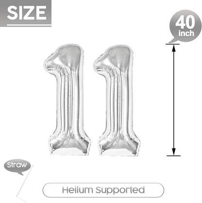 11 Balloon - Silver Birthday Number Balloons, 40 Inch Decorations Men Women | - Image 5