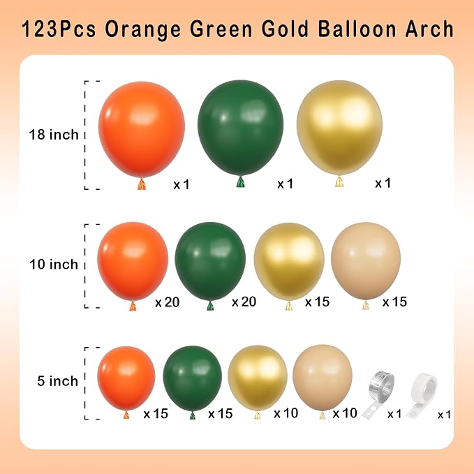 Orange Green Balloons Arch Garland Kit-123Pcs Metallic Gold Balloon Nude Balloon - Image 2