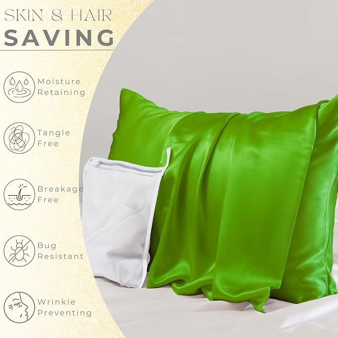 PROMEED Grade 6A+ Silk Toddler Pillow Case 13x18, Both Sides Premium Natural 23 Momme Mulberry Silk Pillowcase with Zipper, Free Laundry Bag (1pc, Green)