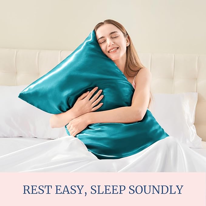 BEDELITE Satin Pillowcase for Hair and Skin, Super Soft Similar to Silk Pillow Cases 4 Pack with Envelope Closure, Cooling Pillowcases for Women Men (20"x30" Queen Size, Teal)