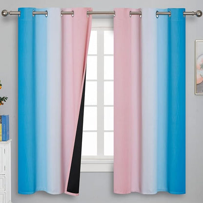 Pink and Blue Curtains 63 Inch Length 2 Panels, Ombre Total Blackout Curtains by ESTELARTEXTILER