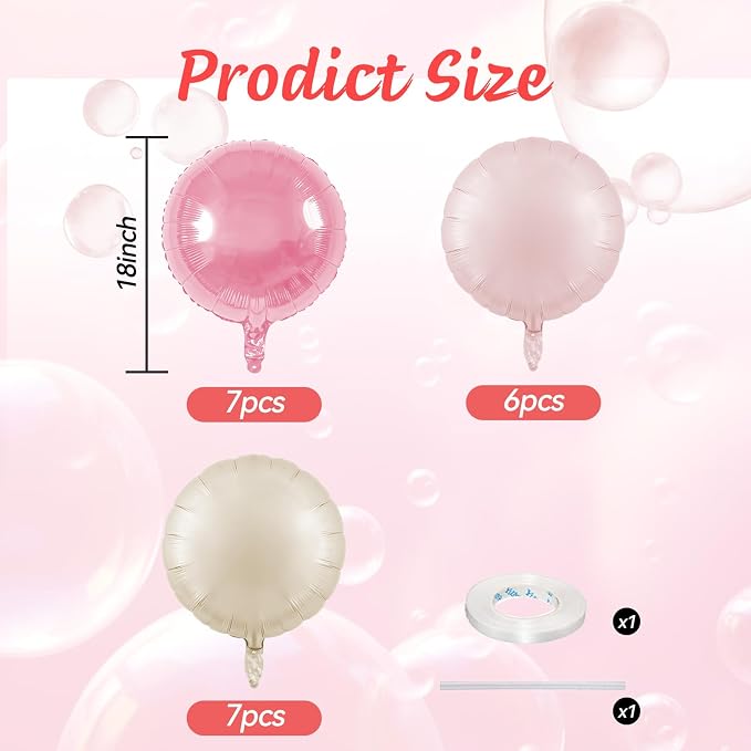 20PCS 18 Inch Round Foil Balloon, Retro Light Pink Cream White Round Shaped - Image 2