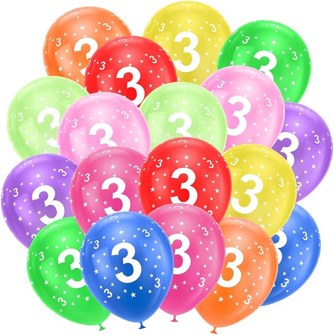 Ainiv 3rd Birthday Balloons 18PCS, 12inch Numbers Printed Latex Party Balloons by Ainiv