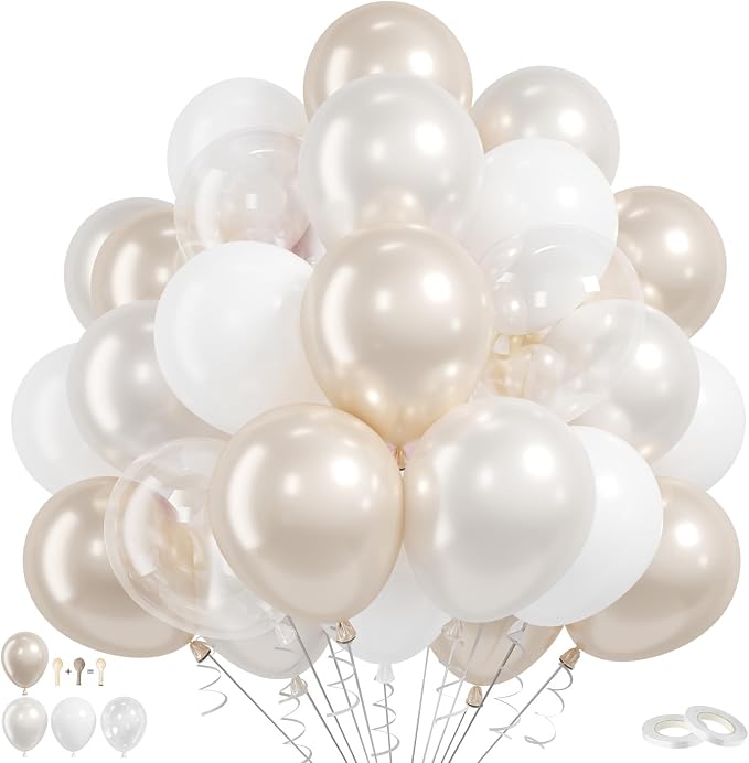 Pearl White Balloons, Elegant Neutral Boho Nude Bridal Shower Baby Birthday by FunHot