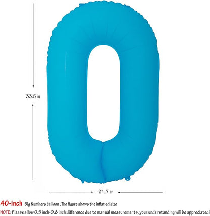40 in Blue Number Balloon 0 Blue Fluorescent Birthday balloon Number 0 | Helium - Image 2