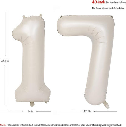 40 In Cream white Number Balloons Helium Foil Mylar Balloon Digital 17 | - Image 2